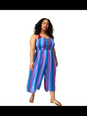 torrid Multicolor Blue & Purple Striped Wide-Leg Jumpsuit